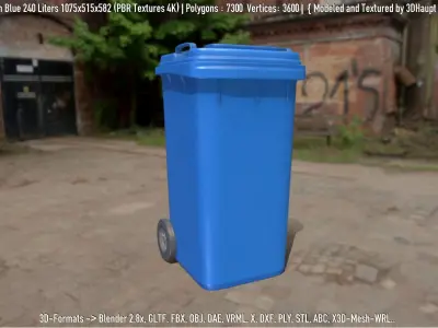 Plastic Waste Bin Blue 240 Liters 1075x515x582 Low-poly 3D model