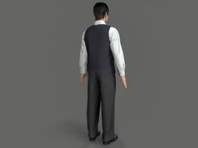 Asian waiter Low-poly 3D model