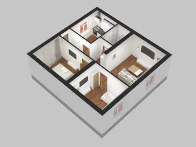 1 Storey House 3D Plan 3D model