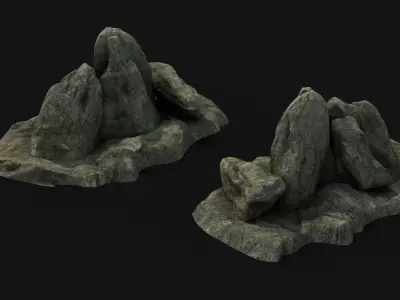 realistic concrete stream cliff stone boulder 3D model