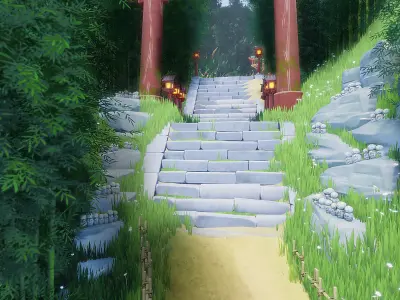 Stylized Japanese Shrine Environment Low-poly 3D model