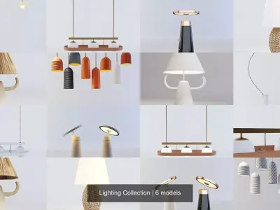 Lighting Collection three light fixtures hanging from ceiling 3D Model Pack