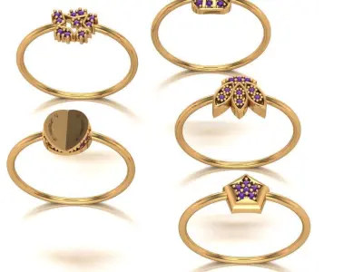 Jewelry four gold - plated rings with sapphires 3D print model