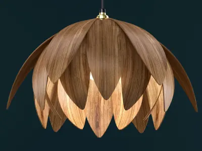 Flower-shaped wooden hanging lamp 3D model
