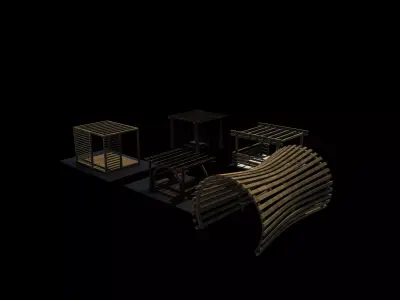 Wooden pergola set 2 3D model