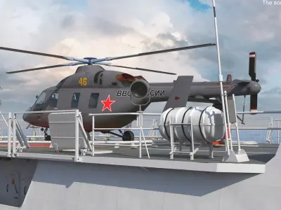  Russian Ship 22460 Okhotnik with Helicopter Rigged for Maya 