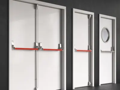 Set 5 fire double doors with handle push anti-panic 3D model