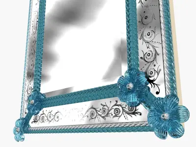 Murano Venetian Blue Floral Etched Wall Mirror 3D model