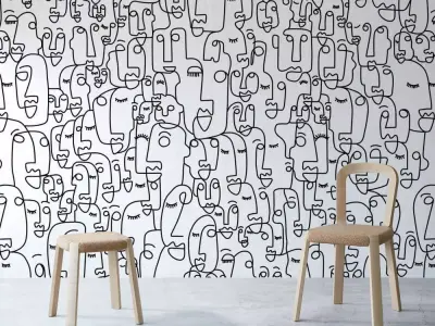 Abstract One Line Faces Wallpaper Texture