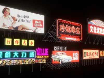 Neon Signs Cyberpunk Signs Low-poly 3D model