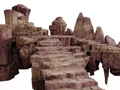 Stylized Cliff Stair Plateau-Game-Ready Modular Canyon Platforms 3D model