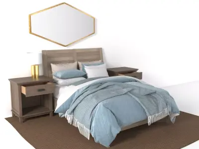 bedroom set hexagonal wall mirror 3D model