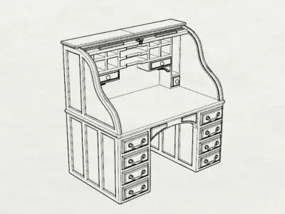 Dolls House Miniature Edwardian Rolltop Writing Desk 12th Scale 3D print model