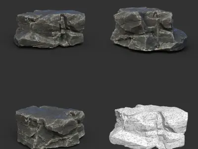 Low poly Black Sharp Modular Rock 210807 Low-poly 3D model