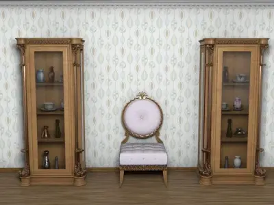 wooden Storage with glass doors 3D model
