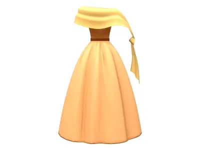 1950s Retro Princess Dress With Shawl Low-poly 3D model