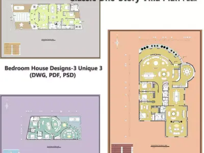 Classic One-Story Villa Plan Pack  3 Unique 3D model
