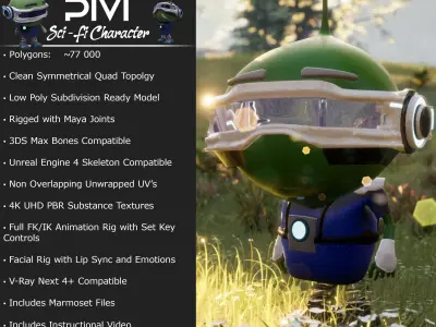 Game Ready Realistic Alien Space Character Pivi Animation Rig Low-poly 3D model