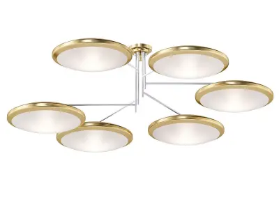 Untitled ceiling light with five circular shades in gold 3D model