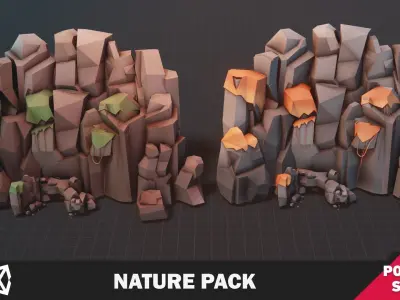 Nature Pack Low Poly Cartoon Trees Grass Plants and Rocks Low-poly 3D model