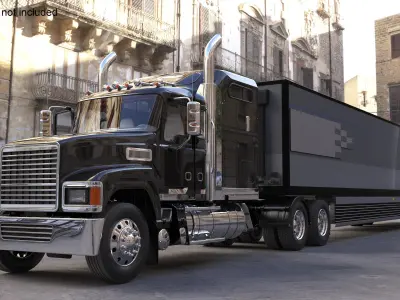  Freight Truck with Futuristic Trailer Rigged for Cinema 4D 