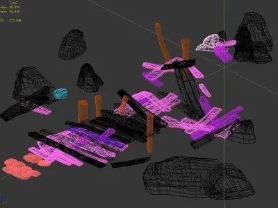 Broken - Wooden Bridge - Stone 08 3D model