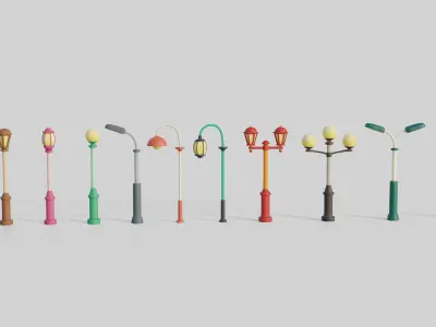 Cartoon Street Lights Collection Low-poly 3D model