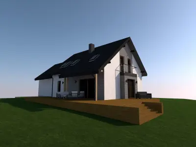 gable roof single family house 3D model