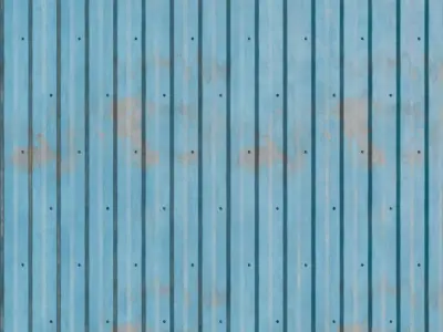 Rusted Blue Painted Corrugated Steel Siding PBR Seamless Texture