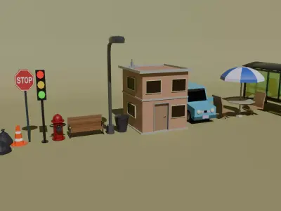 Low poly 15 game assets pack Low-poly 3D model