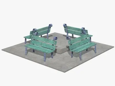 Blue Street Benches Low-poly 3D model