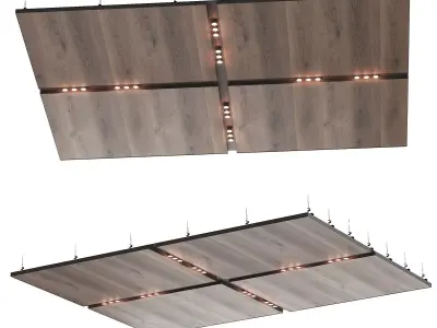 Wooden suspended ceiling with lighting 37 3D model