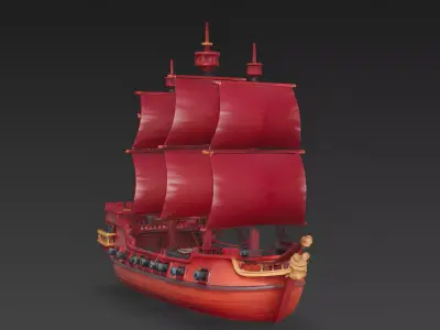 Stylized Large Pirate Galleon 3D Model 3D Model Low-poly 3D model