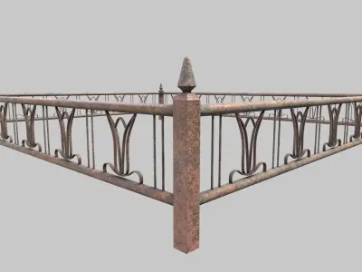 Fenced Grave With Old Brass Cross Low-poly 3D model