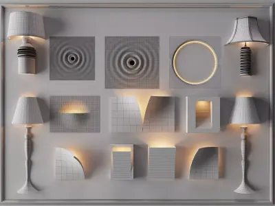 Modern Table and Wall Light Set 3D model