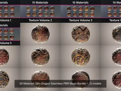 50 Materials Skin Dragon Seamless PBR Mega-Bundle 1 Texture