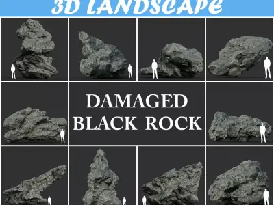 Low poly Damaged Black Rock B2 Low-poly 3D model