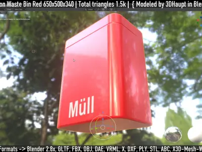 Petrol Station Waste Bin Red 650x500x340 3D model