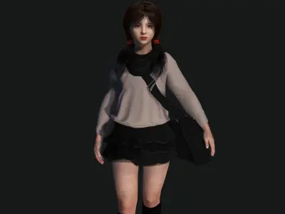 3D REALISTIC HUMANCHARACTER - KOREAN or ASIAN TEENAGE GIRL KIDS Low-poly 3D model