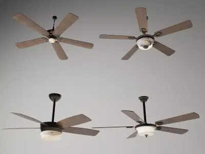 Modern Dark Wood 5-Blade Ceiling Fan Set 3D model