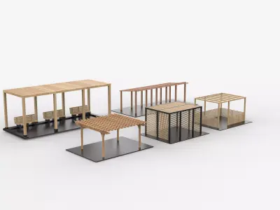 Wooden pergola set  3D model