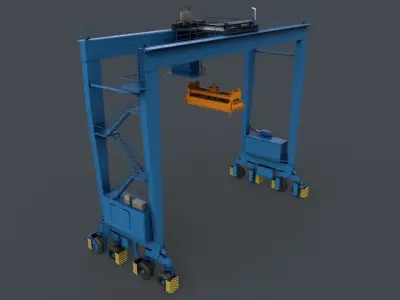 PBR Rubber Tyred Gantry Crane RTG V1 - Blue Light Low-poly 3D model