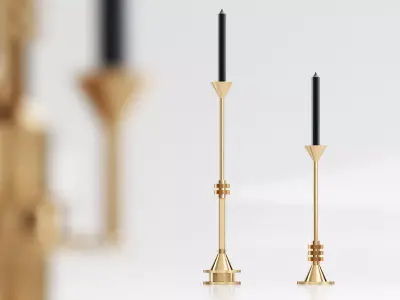 Cog gold candle holder with three candles 3D model