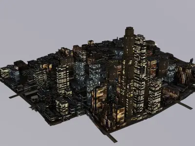 LOWPOLY NIGHT CITY Low-poly 3D model