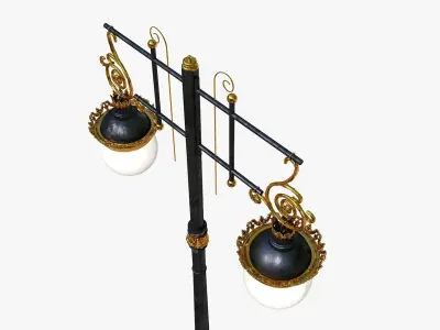 Cast iron old street light lamp crown with 2 luminaries 3D model