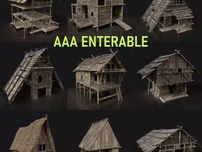Next Gen AAA Medieval Fantasy Village Viking Huts Houses Pack Low-poly 3D model