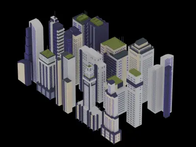 15 Building Low Poly Set 3D model