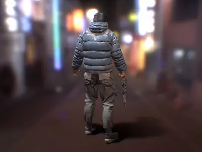 PBR CyberHunter gun in video game Low-poly 3D model