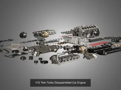 V12 Twin Turbo with Disassembled Car Engine 3D Model Pack