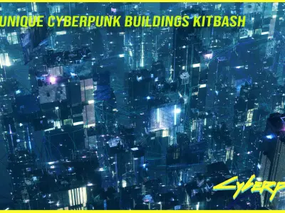 100 Unique Cyberpunk Sci fi City Buildings 3D model